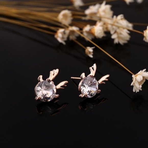 5 for $25 Antler Stud Shiny Crystal Earrings - Picture 3 of 7